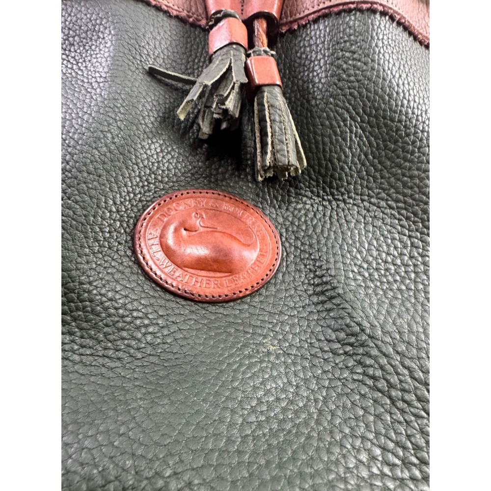 Dooney & Bourke Vintage All Weather Leather Drawstring Bucket Bag Green Tan - Picture 7 of 8